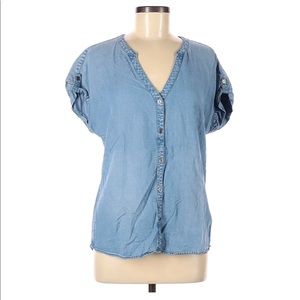 Lucky Brand Womens Denim Cap Sleeve Button Down Top